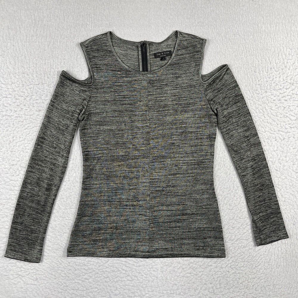 Rag & Bone Shirt Womens Medium Gray Michelle Cold Shoulder Casual Preppy Top